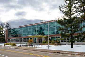 Student Services Building, snow on the ground
