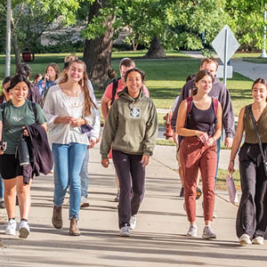 Students walking across campus