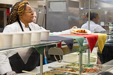 Lisa Cox serves up soul food in The Edge at Akers dining hall
