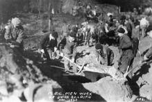 M.A.C. Men working on the foundation of the MSU Union, 1923